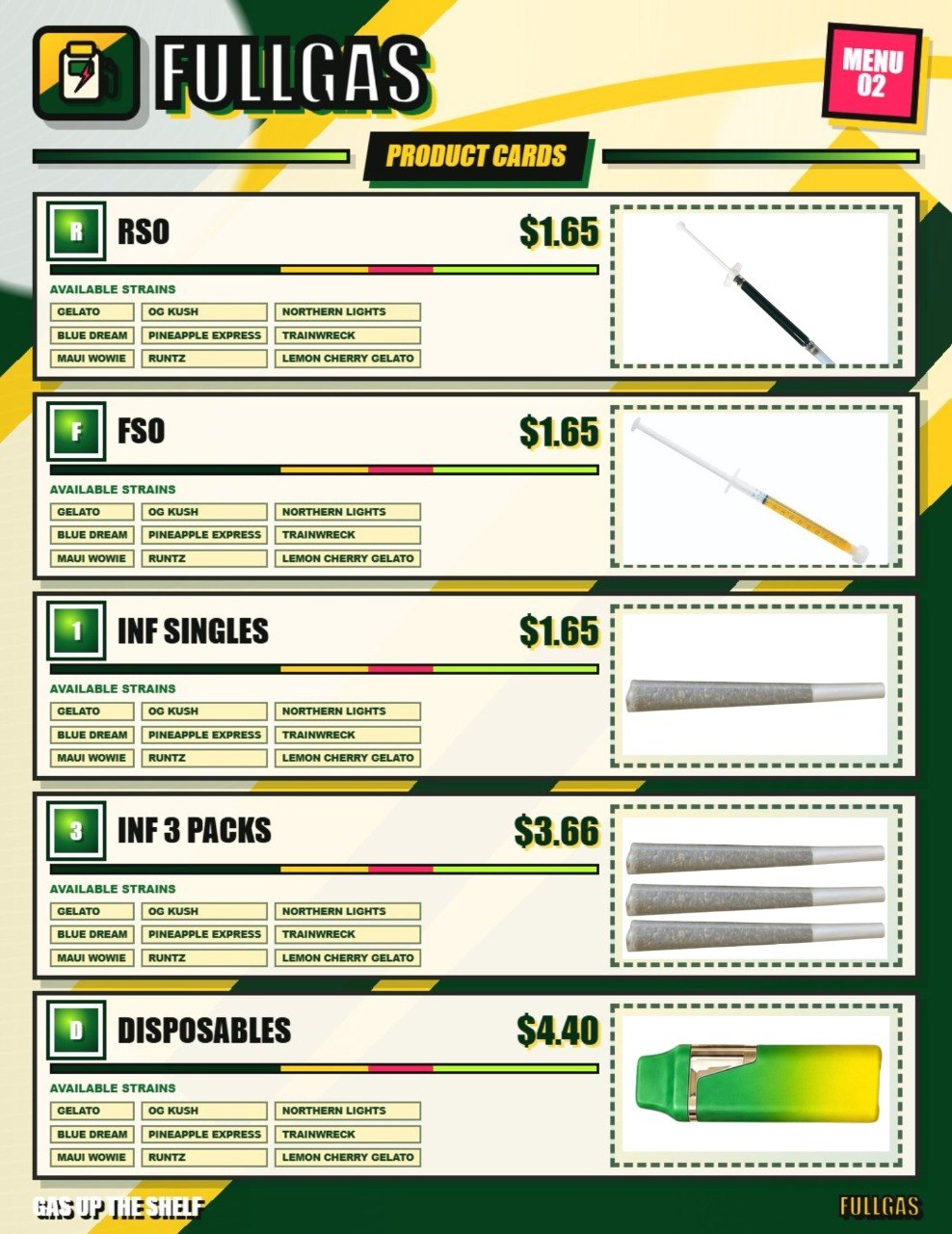 FullGas primary menu page 2